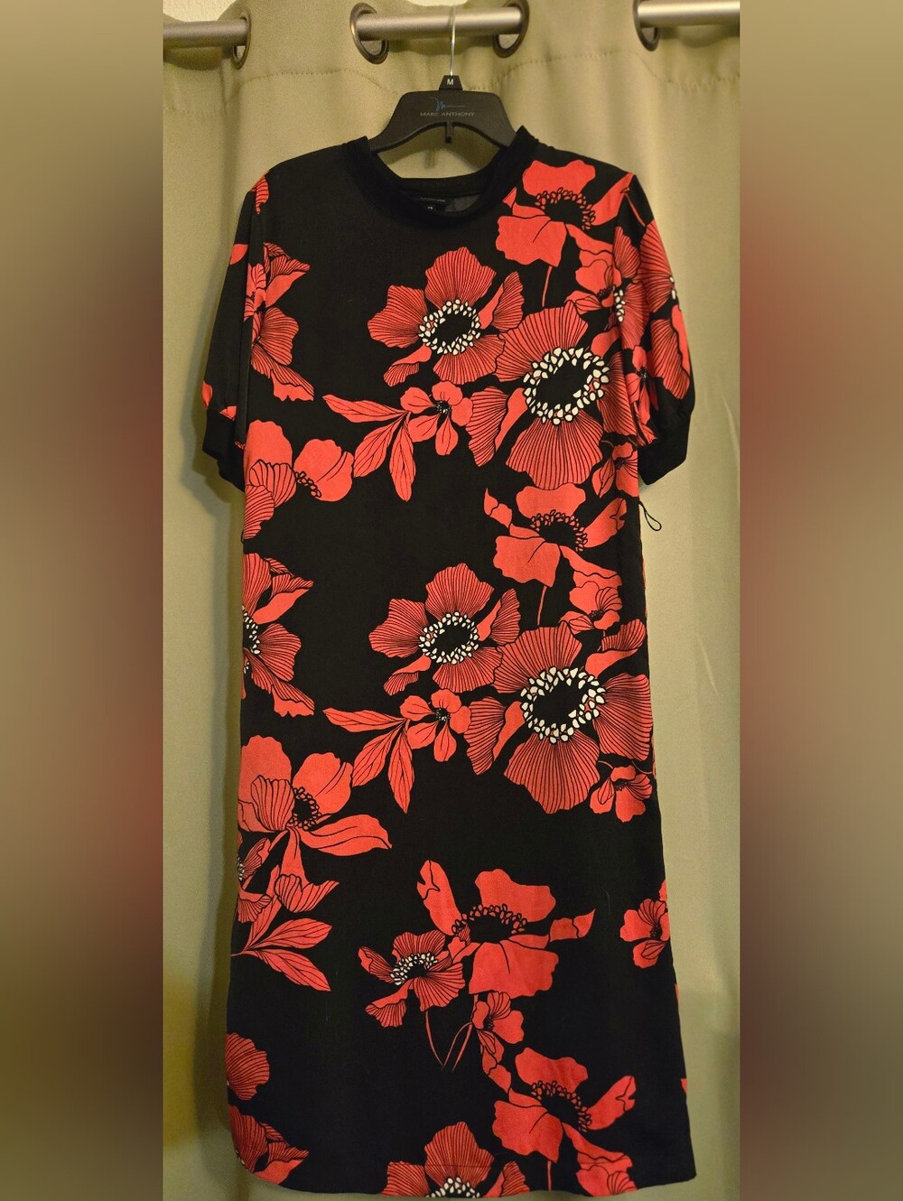 Who What Wear Black Dress with Bold Red Floral Print